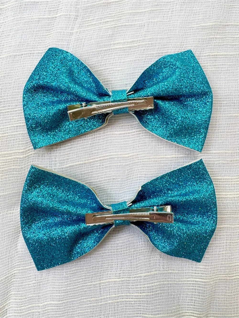 Electric Blue Glitter Hair Bow Clips Set of 2 Handmade Large Bows